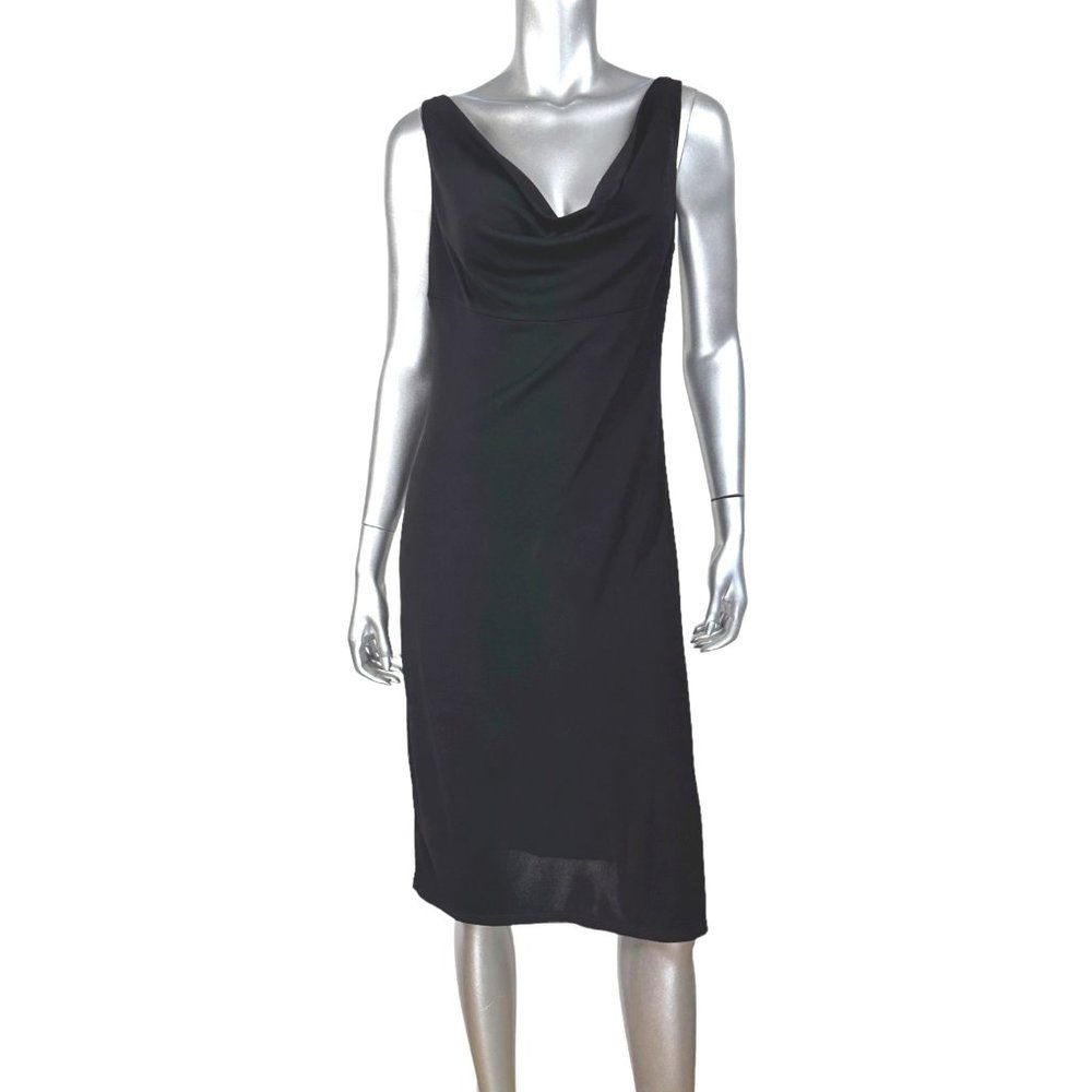 Guess Collections Black Drape Neck Sleeveless Cocktail Midi Dress L